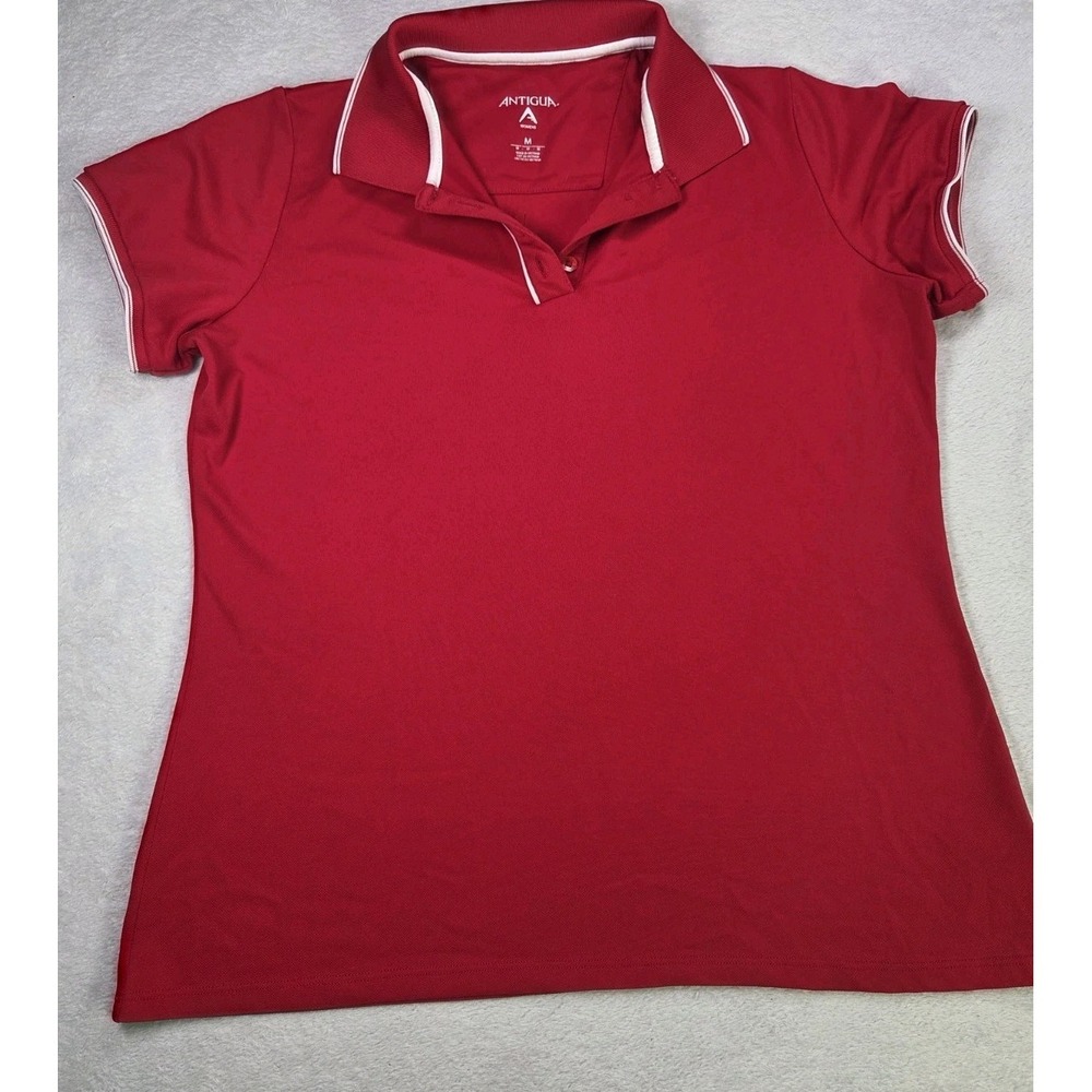 Antigua Womens Polo Shirt Medium Red Performance Golf Athletic Moisture Wicking